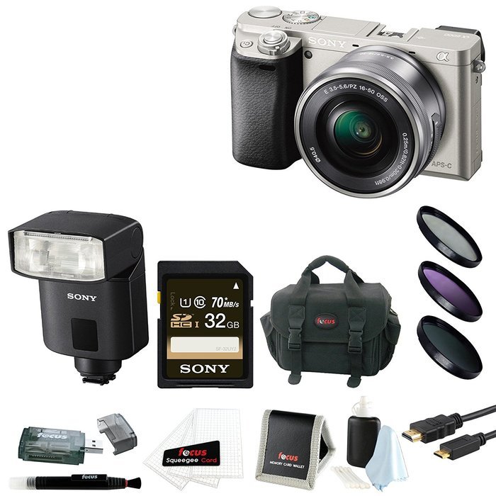 Sony a6000 24.3 MP Camera with 16-50mm Lens and HVL-F32M External Flash, Silver N4