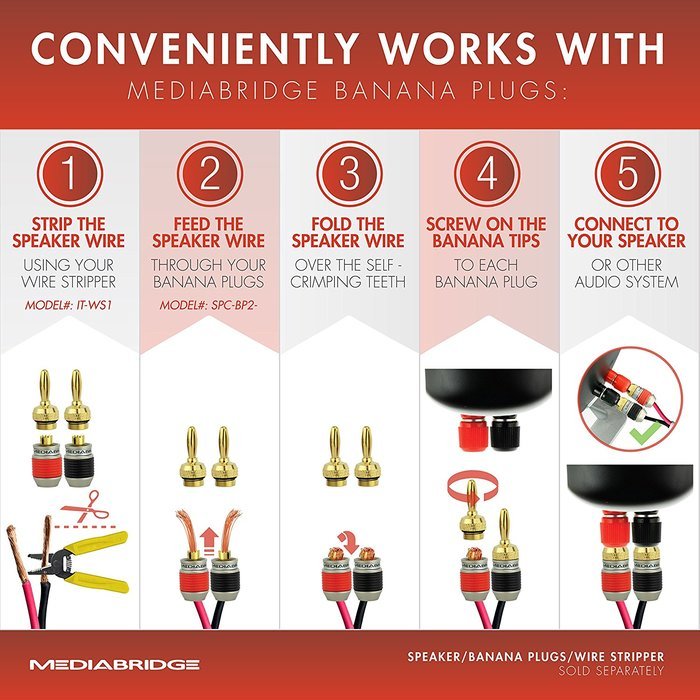 Mediabridge 14AWG 2-Conductor Speaker Wire (100 Feet, Black/Red) - True 14AWG For In-Home Or Car Stereo - Low-Loss... N5