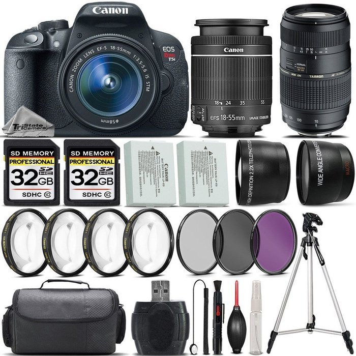 Canon EOS Rebel T5i DSLR Camera + Canon 18-55mm IS STM Lens + Tamron 70-300mm Di LD Macro Lens + 0.43X Wide Angle...