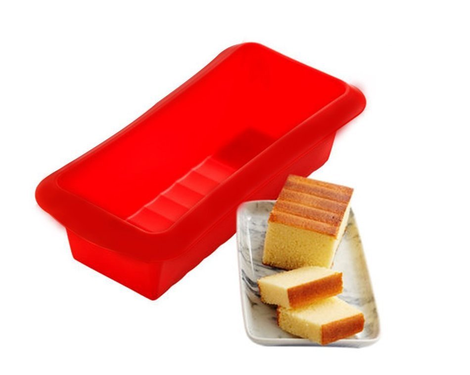 Hangnuo Rectangular Silicone Loaf Pan Non-stick Bread Baking Mold Cake Pan 10.43x5.9x2.5 Inches Red