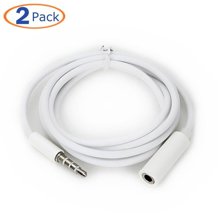 Conwork 2-Pack 3.5mm 4-Pole Male to Female Auxiliary Extension Audio Stereo Cable Cord for Headphones Apple iPad... N6