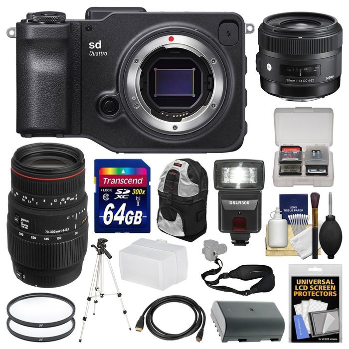 Sigma sd Quattro ILC Digital Camera & 30mm f/1.4 ART Lens with 70-300mm Lens + 64GB Card + Backpack + Flash +... N2