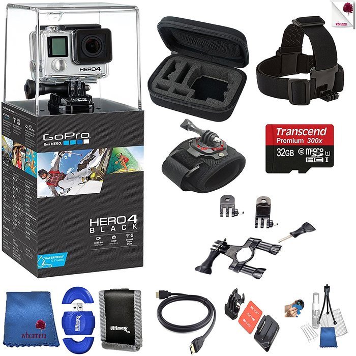 Gopro Hero 4 Black Biking Bundle 11 Piece Bundle Includes: Go Pro Hero4 Black + Case + Head Strap + 32 GB Memory...