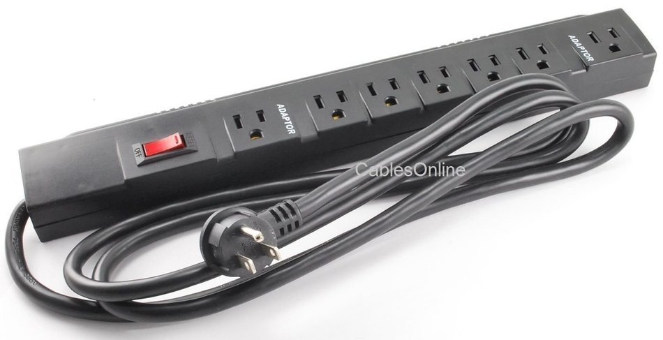 CablesOnline, Power Strip with 5 Horizontal + 2 Adapter Outlets w/6-foot Cable , SP-036 N5