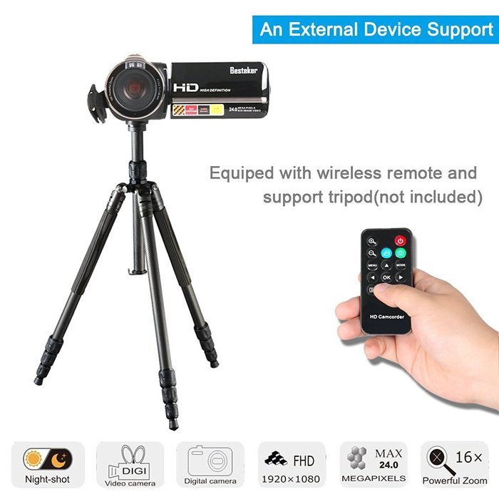 Video Camcorder, Besteker Portable HD 1080p IR Night Vision Max. 24.0 MP Enhanced Digital Camera Camcorders DV... N9