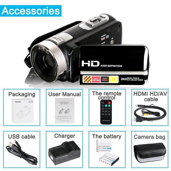 Video Camcorder, Besteker Portable HD 1080p IR Night Vision Max. 24.0 MP Enhanced Digital Camera Camcorders DV... N10