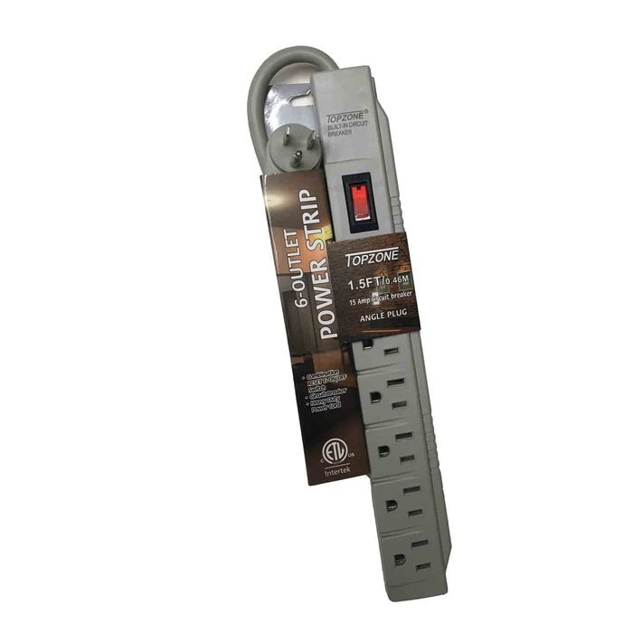 Topzone 6 Outlet 1.5Ft Safety Circuit Breaker Angle Electrical Wall Plug AC Wall Power Strip Switch Adapter ETL... N4
