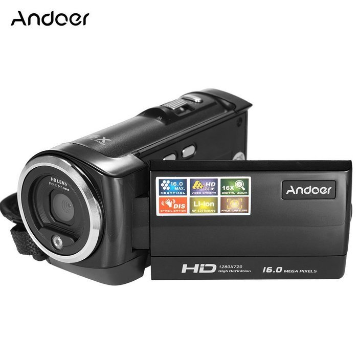Andoer HDV-107 Digital Video Camcorder Camera HD 720P 16MP DVR 2.7'' TFT LCD Screen 16x ZOOM N18