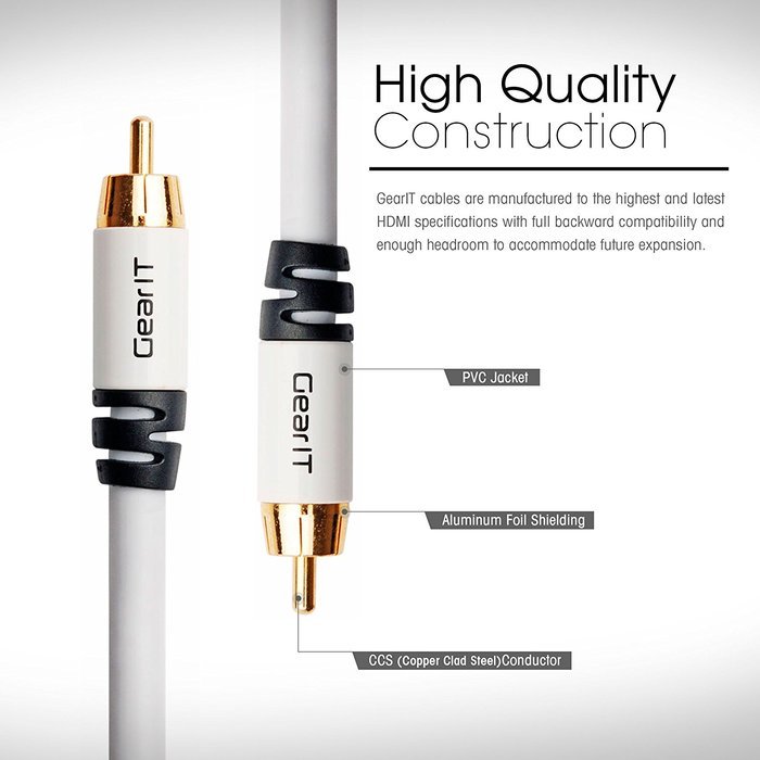 RCA Subwoofer Cable, GearIT Pro Series 3 Feet Gold Plated Dual Shielded RCA to RCA Subwoofer Cable for High Performace... N8