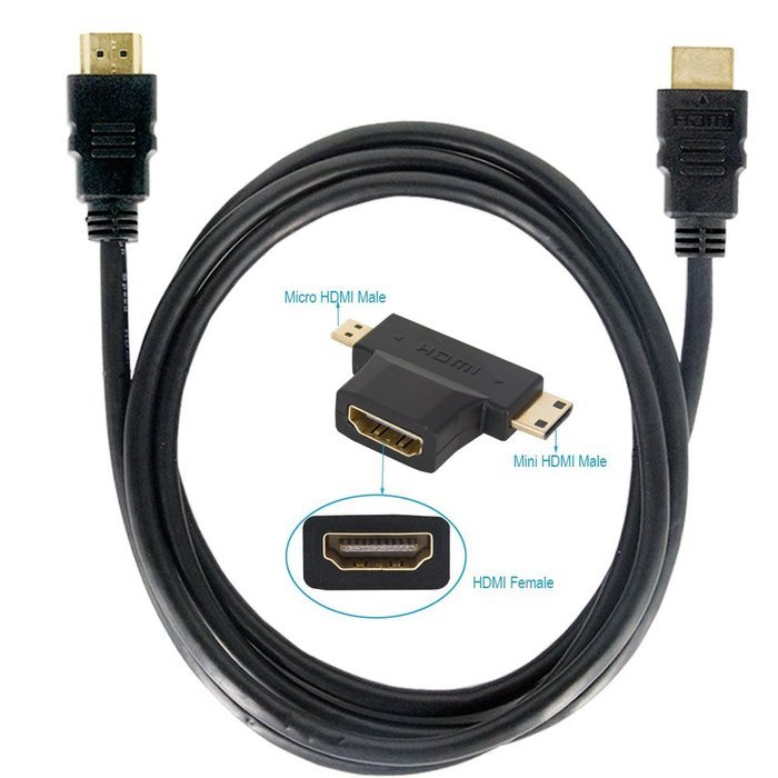 MILAPEAK (2 in 1) Mini-HDMI + Micro-HDMI Male to HDMI Female Adapter with Gold Plated, Black N21
