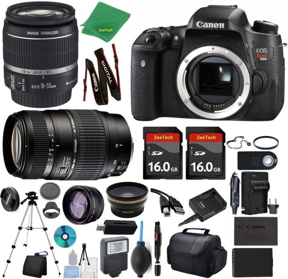 Canon Rebel T6S Camera + 18-55mm IS STM + Tamron 70-300mm AF + 2pcs 16GB Memory + Case + Reader + Tripod + ZeeTech...