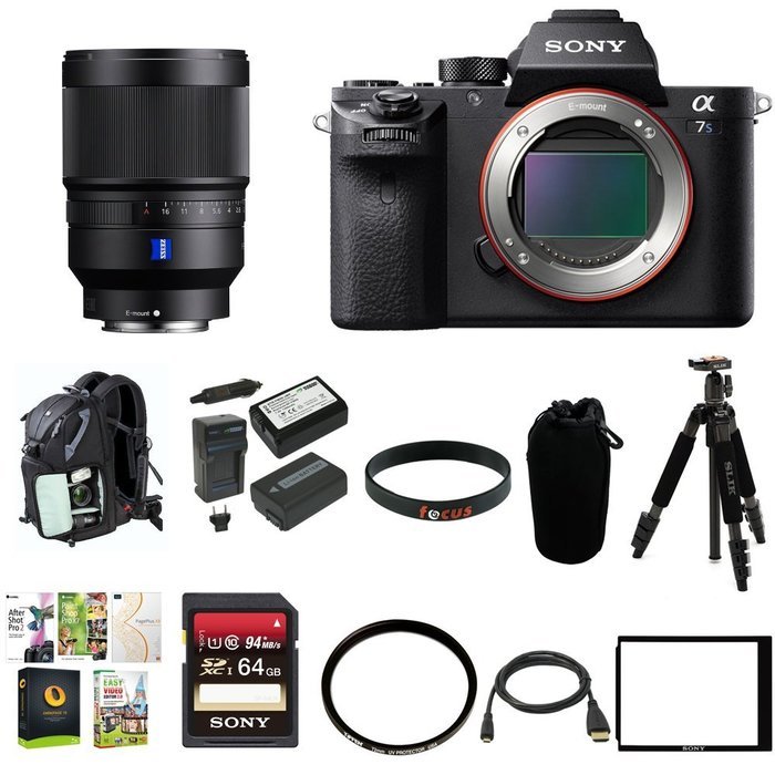 Sony Alpha a7SII Mirrorless Digital Camera w/ SEL35F14Z 35MM Distagon Lens & Slik Mini II 43.3IN. Compact 4 Section... N5
