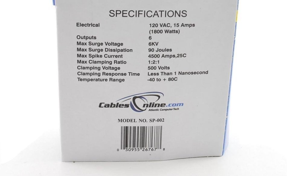 CablesOnline, 6 Outlet Surge Strip , Horizontal , 90 Joules, 24in (2 ft.) Cable, (SP-002) N4