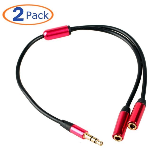 Conwork 2-Pack 3.5mm Headphone Earphone Stereo Jack Plug Extention Splitter TRRS Stereo Audio Cable Male to 2... N4