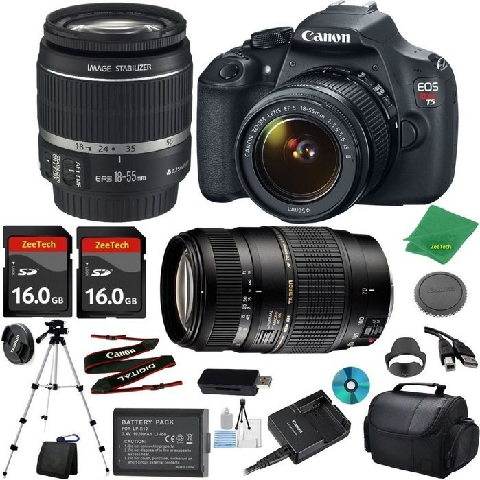 Canon EOS Rebel T5 Camera with 18-55mm IS Lens + Tamron 70-300mm AF + 2pcs 16GB Memory + Camera Case + Memory...