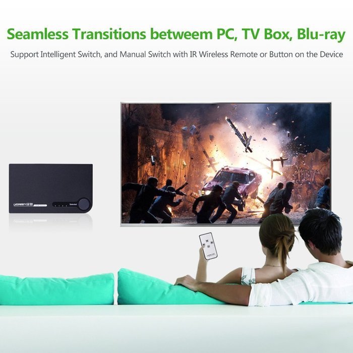 Ugreen HDMI Switcher 3x1 with IR Wireless Remote Support 1080P, 3D for Laptop, HD-DVD, PS3, Xbox360, Black N4