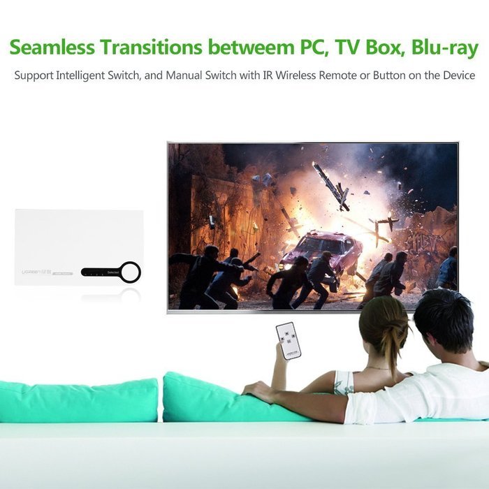 Ugreen HDMI Switcher 3x1 with IR Wireless Remote Support 1080P, 3D for Laptop, HD-DVD, PS3, Xbox360, Black N8