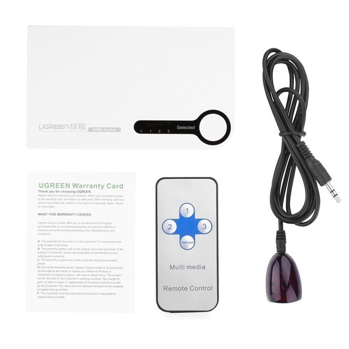 Ugreen HDMI Switcher 3x1 with IR Wireless Remote Support 1080P, 3D for Laptop, HD-DVD, PS3, Xbox360, Black N9