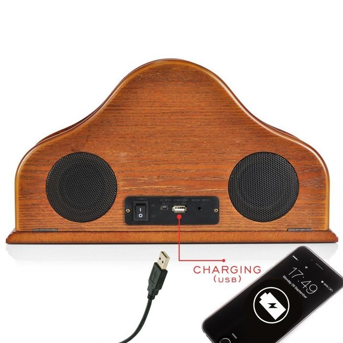 Pyle 2-in-1 Retro Vintage Style Clock & Bluetooth Stereo Speaker System, Brown (PVNTLCL41BT) N5
