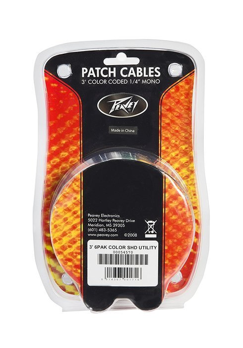 Peavey 3 Foot Colored 1/4 Inch Patch Cables, 6 Pack N6