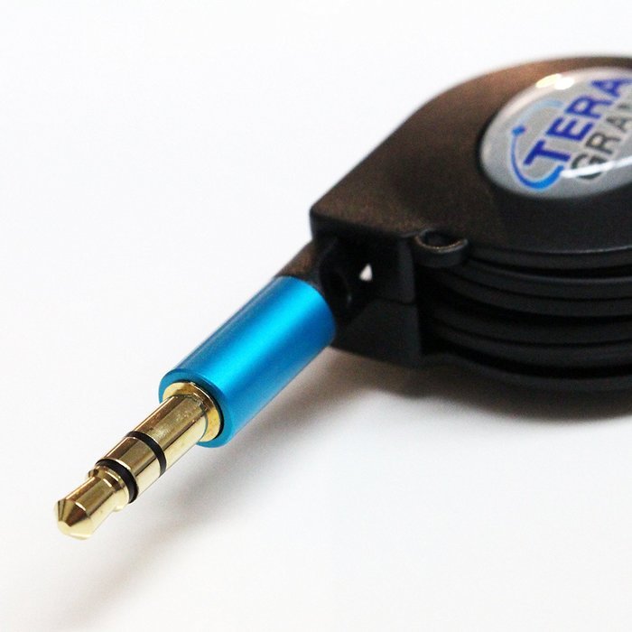 Tera Grand RETA-TE222-BL 3.5 mm Male to Male Stereo Retractable Cable with Aluminum Housing, Blue, 2.9' N16