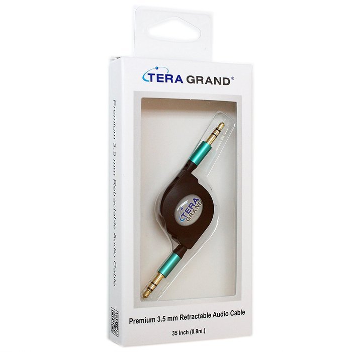 Tera Grand RETA-TE222-BL 3.5 mm Male to Male Stereo Retractable Cable with Aluminum Housing, Blue, 2.9' N21