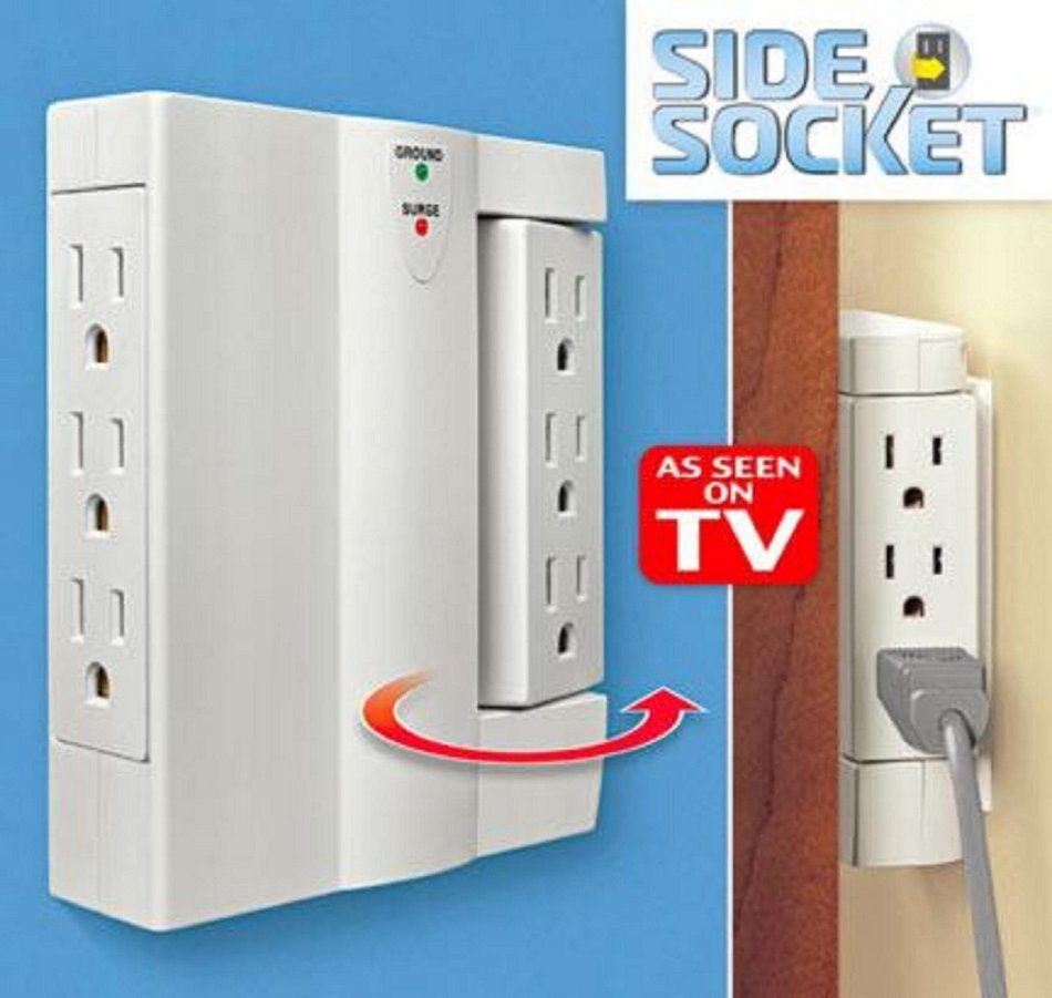 Side Socket 6 Outlet Surge Protector Swivel Wall Power Strip As Seen on Tv