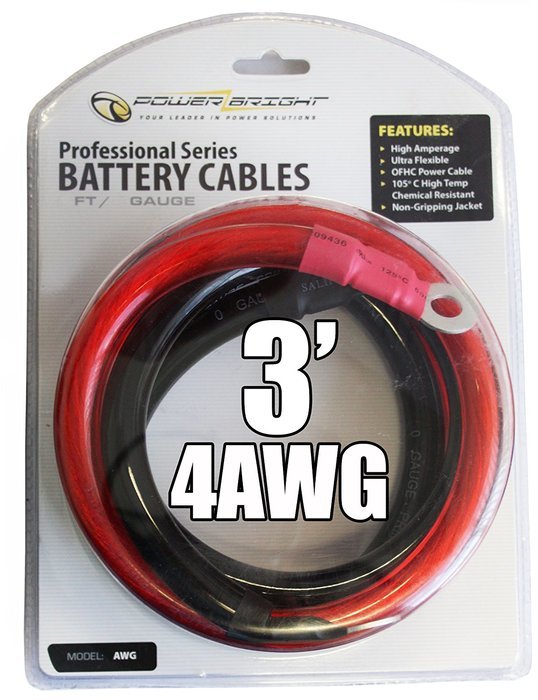 Power Bright 4-AWG3 4 AWG Gauge 3-Foot Professional Series Inverter Cables 1000-1500 watt