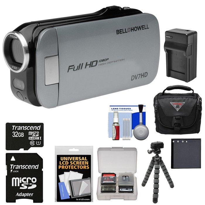 Bell & Howell Slice2 DV7HD 1080p HD Slim Video Camera Camcorder (Gray) with 32GB Card + Battery + Charger + Case...