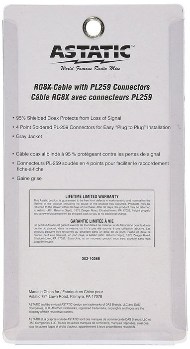 Astatic 302-10268 Grey 3' Cbl with Pl259 Connectors
