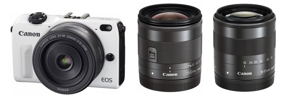 Canon mirror-less SLR camera EOS M2 triple lens kit (white) EF-M18-55mm F3.5-5.6 IS STM EF-M22mm F2 STM EF-M11...