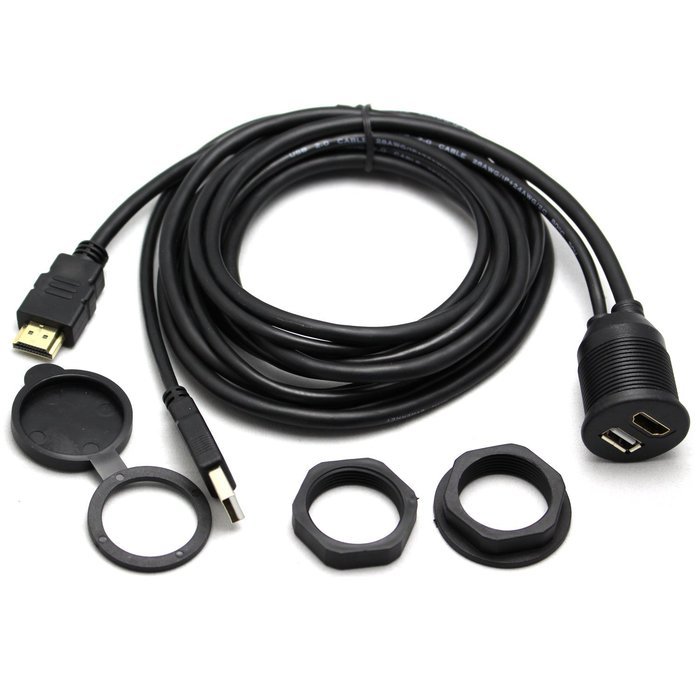 RAYSUN 1 Meter USB and 3.5mm AUX Extension Flush Mount - USB Dash Mount for Car Boat Motorcycle N9