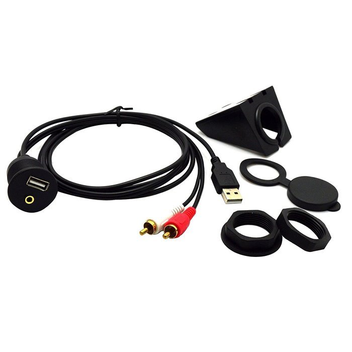 RAYSUN 1 Meter USB and 3.5mm AUX Extension Flush Mount - USB Dash Mount for Car Boat Motorcycle N13
