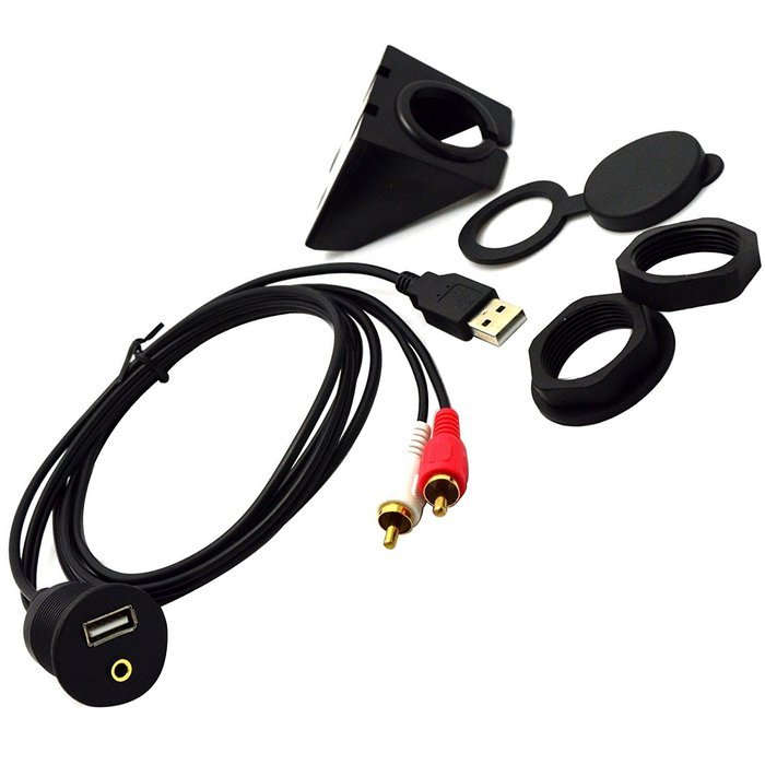 RAYSUN 1 Meter USB and 3.5mm AUX Extension Flush Mount - USB Dash Mount for Car Boat Motorcycle N14