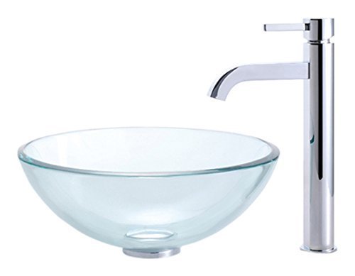 Kraus C-GV-101-14-12mm-1007CH Clear 14 Glass Vessel Sink and Ramus Faucet Chrome by Kraus
