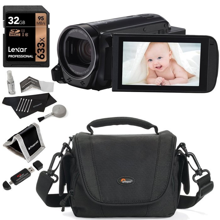 Canon VIXIA HF R700 Camcorder, Lexar 32GB Memory Card, Polaroid Wallet, Lowepro Edit 110 Camcorder Bag, Ritz Gear... N2