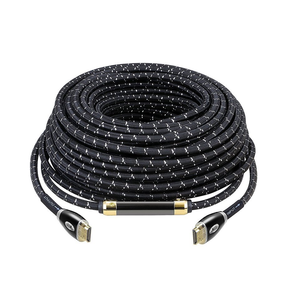 BUSUQ High-Speed Standard HDMI Cable Supports Ethernet, 3D and Audio Return (75 Feet/23 Meter), Black- Red Nylon... N17