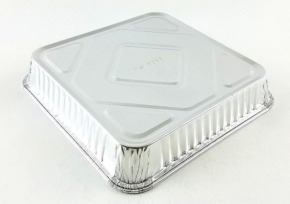 Set of 24 Durable Foil Disposable Aluminum 7 3/8" x 7 3/8" Square Cake Pans With Lids (24)
