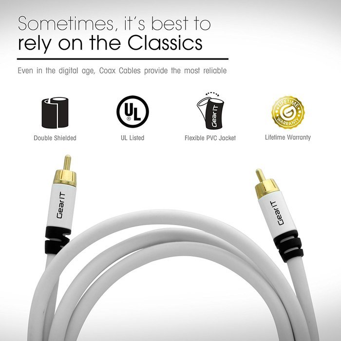 RCA Subwoofer Cable, GearIT Pro Series 3 Feet Gold Plated Dual Shielded RCA to RCA Subwoofer Cable for High Performace... N10