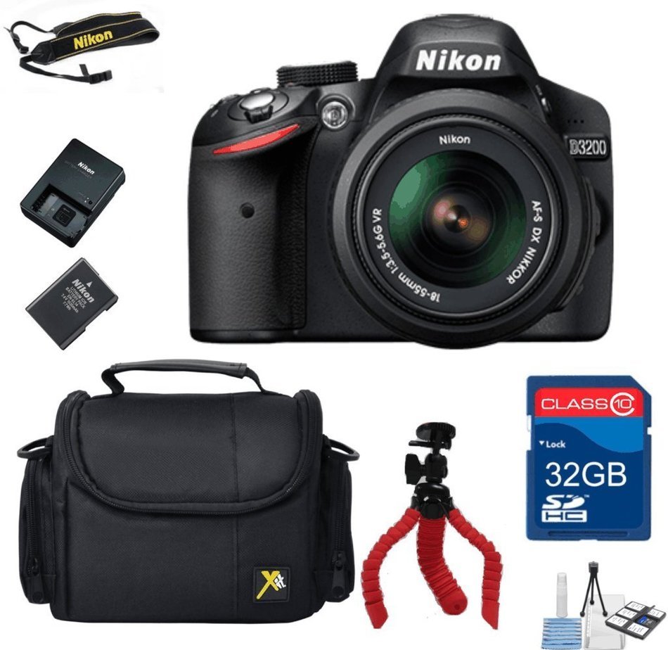 Top Value Bundle For D3200 DX DSLR +18-55 VRII Lens + 32GB In Memory + Camera Carry Case + Flexible Tripod + 6pc...