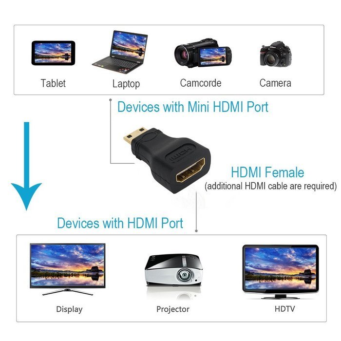 MILAPEAK (2 in 1) Mini-HDMI + Micro-HDMI Male to HDMI Female Adapter with Gold Plated, Black N33