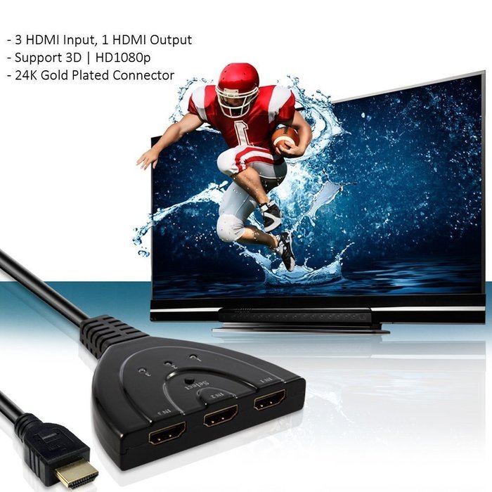 Auskic 3-Port HDMI Switch with Pigtail Cable - 3x1 HDMI Splitter Switcher Support Full HD 3D 1080p - PS3/PS4 Xbox... N6