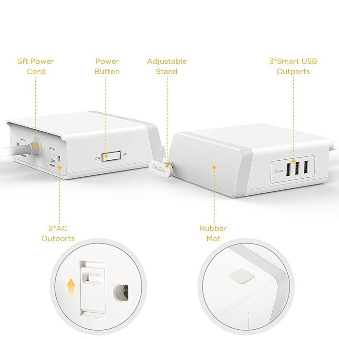EasyAcc Multiple USB Charger 7.2 A 3 Ports Desktop USB Charging Station with 2 Surge Protected Outlets and 5ft... N2
