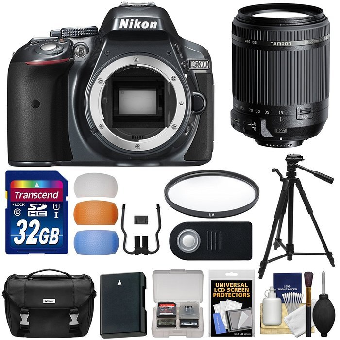 Nikon D5300 Digital SLR Camera Body (Grey) with 18-200mm VC Lens + 32GB Card + Case + Battery + Tripod + Filter... N4
