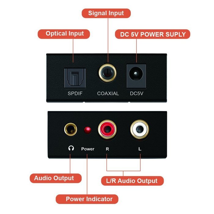 Audio Converter, EAKAI Digital Optical Coax to Analog RCA Audio Converter Adapter with 3.5mm Jack N6