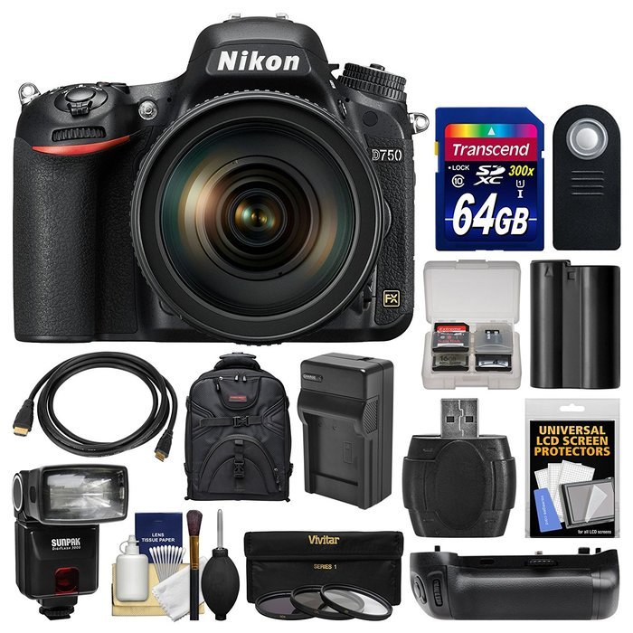 Nikon D750 Digital SLR Camera & 24-120mm f/4 VR Lens with 64GB Card + Backpack + Flash + Battery & Charger + Grip... N2