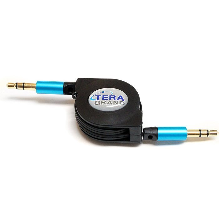 Tera Grand RETA-TE222-BL 3.5 mm Male to Male Stereo Retractable Cable with Aluminum Housing, Blue, 2.9' N24