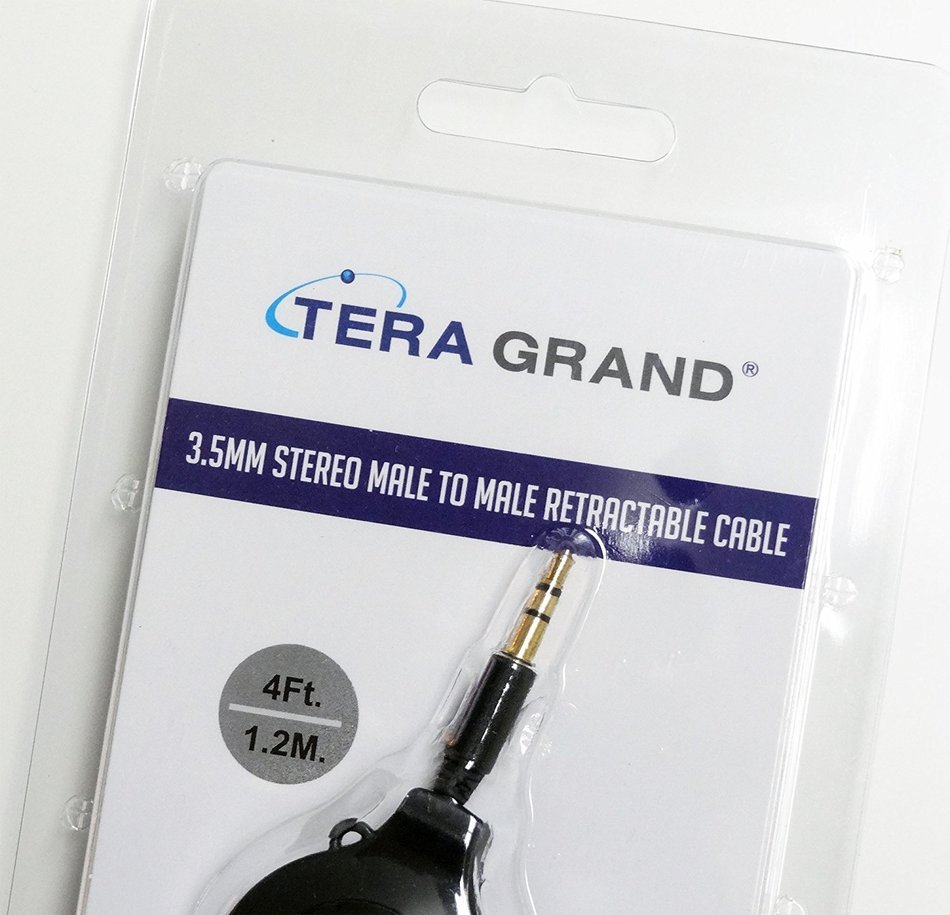 Tera Grand RETA-TE222-BL 3.5 mm Male to Male Stereo Retractable Cable with Aluminum Housing, Blue, 2.9' N25