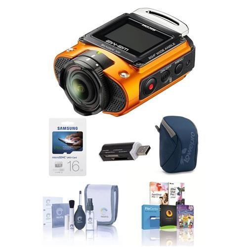 Ricoh WG-M2 4K 8MP Action Camera Kit, Orange - Bundle With Camera Case, 32GB Class 10 MicroSDHC Card, Cleaning...