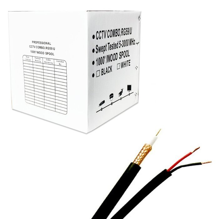Five Star Cable 1000 ft. Siamese RG59 Coaxial CCTV Combo Cable Black - 20AWG RG59 + 18/2 18AWG Power